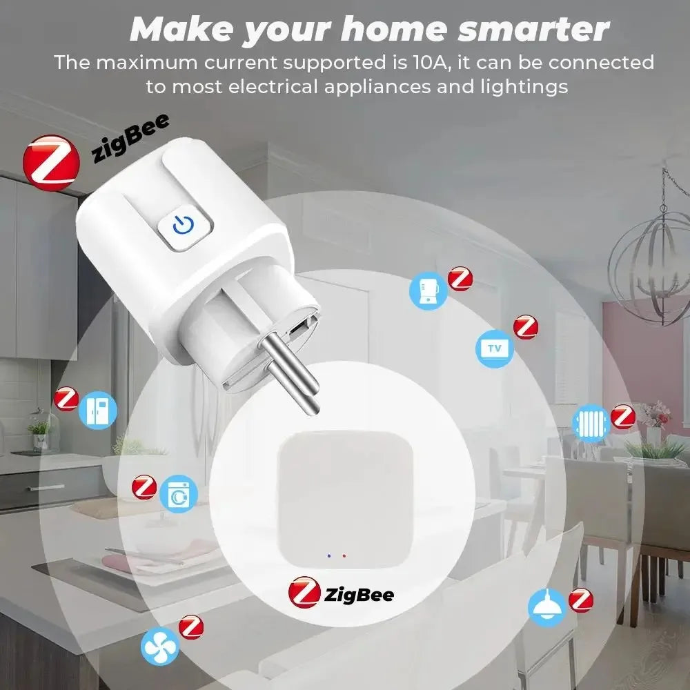 Tuya WiFi/Zigbee Smart Plug EU 16A/20A with Power Monitoring Timer Function Socket Compatible with Alexa Google Home Smart Life